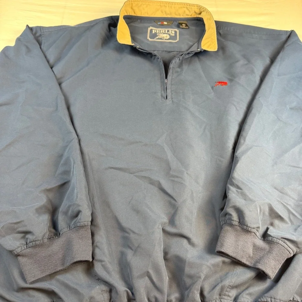 Perlis Windshirt Jacket Men L Navy Blue Quarter Zip Crawfish Logo Pullover